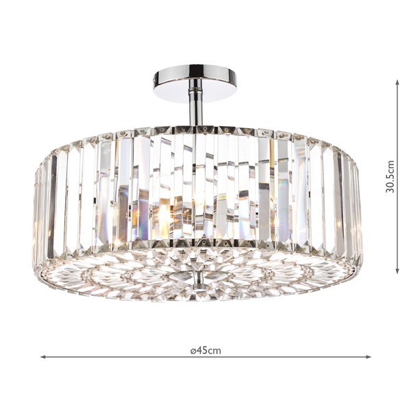(image for) Laura Ashley Fernhurst 4lt Semi Flush Polished Chrome Glass
